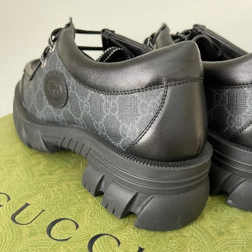 Gucci 674367 Men's Black Maxi‎ GG Supreme Lace-up Shoe, Gucci sz. 7.5